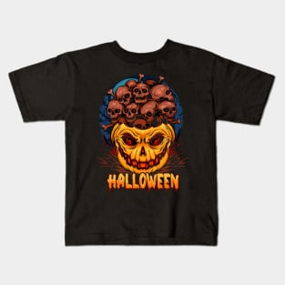 halloween pumpkins filled with piles skulls very scary Kids T-Shirt